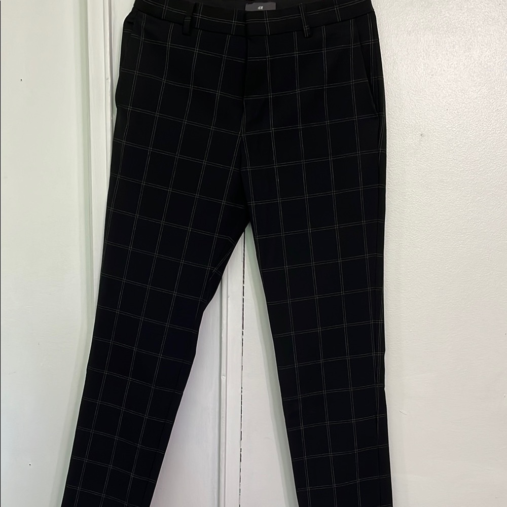 H&M Black Dress Pants with Elegant Check Design